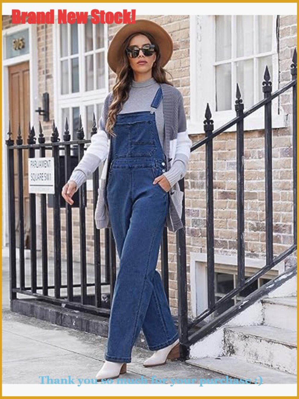 Denim Overalls Jumpsuit Loose Fit Wide Leg Stretchy Jean Pants
